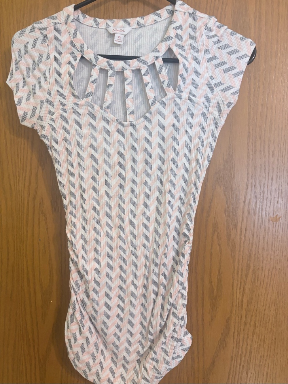 Candie's Pink and Gray Chevron Keyhole Women's Tunic